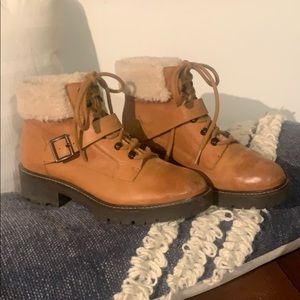Genuine leather lace up booties hiking boots